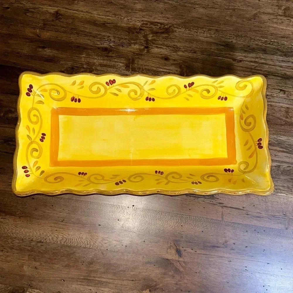2 Italian Villa Pattern Rectangle Serving Dishes HomeTrends Yellow (2 matching) - Picture 1 of 16